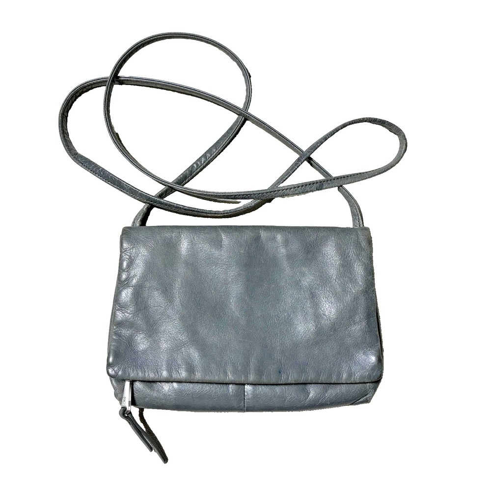 Hobo International Leather Crossbody Bag Small Gray Utility Pocket  Purse Y2K